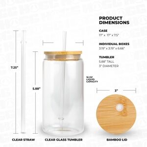 Clear Glass Tumbler with Bamboo Lid and Straw
